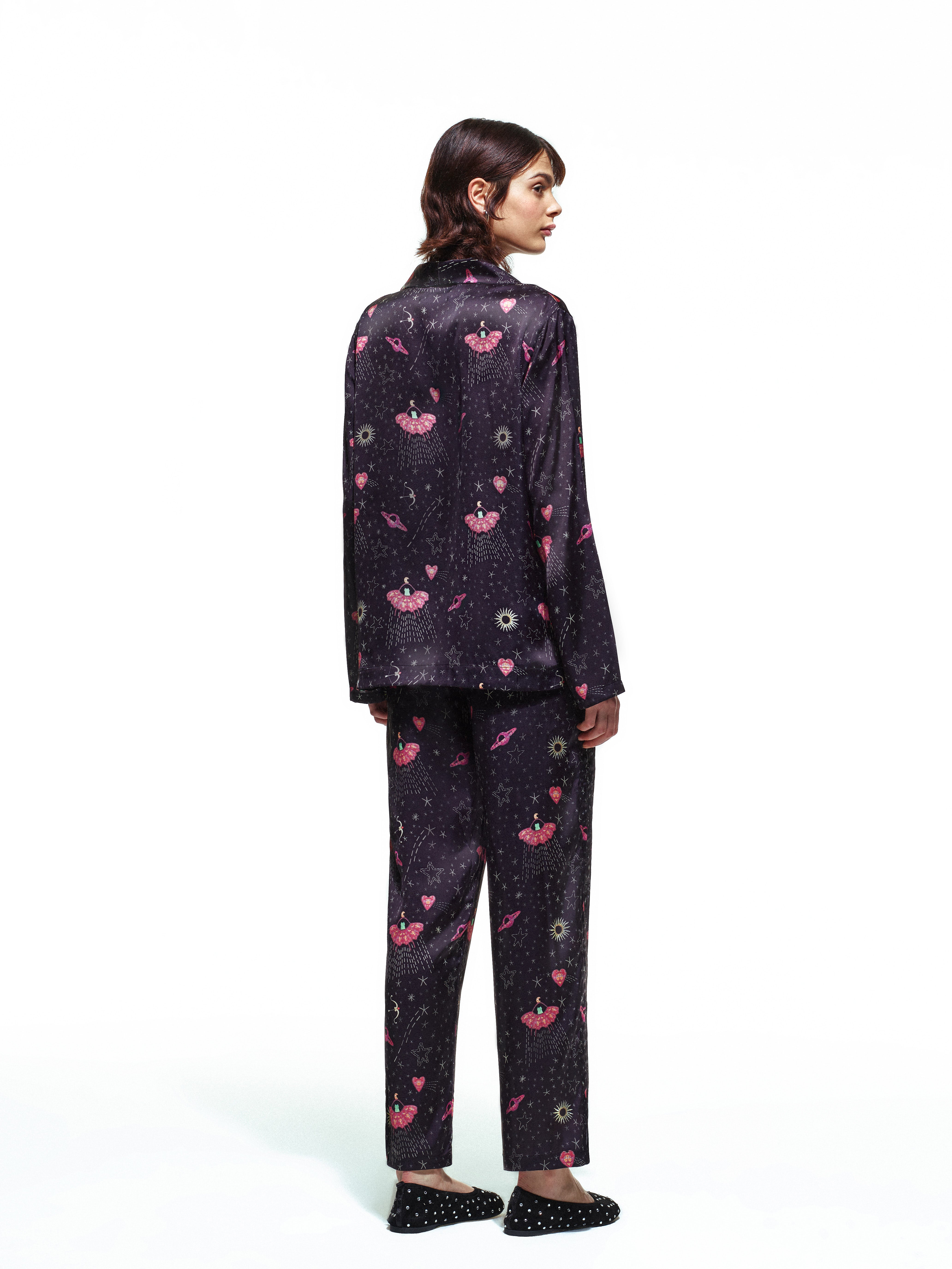 Black Ufo Long Silk Pajama Set