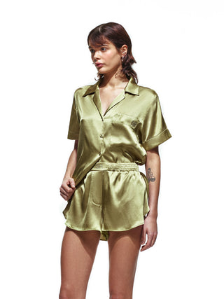 Green Silk Short Set