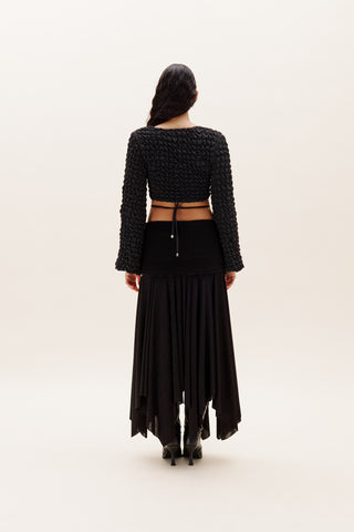 Black Plisse Long Skirt