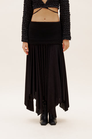 Black Plisse Long Skirt