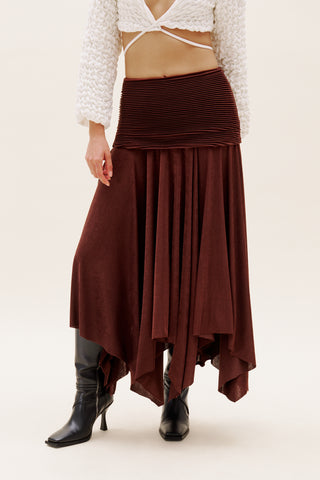 Brown Plisse Long Skirt