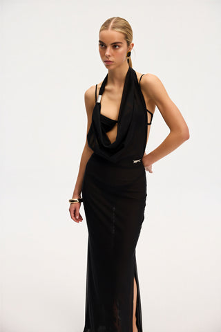 Aida Black Loop Long Dress