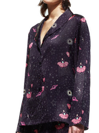 Black Ufo Long Silk Pajama Set