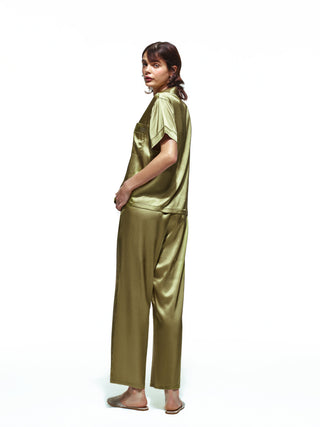 Green Silk Long Pajama Set