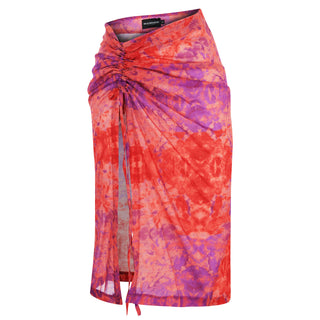 Red Tie-Dye Midi Beach Skirt