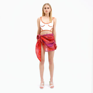 Mini gonna da spiaggia rossa tie-dye