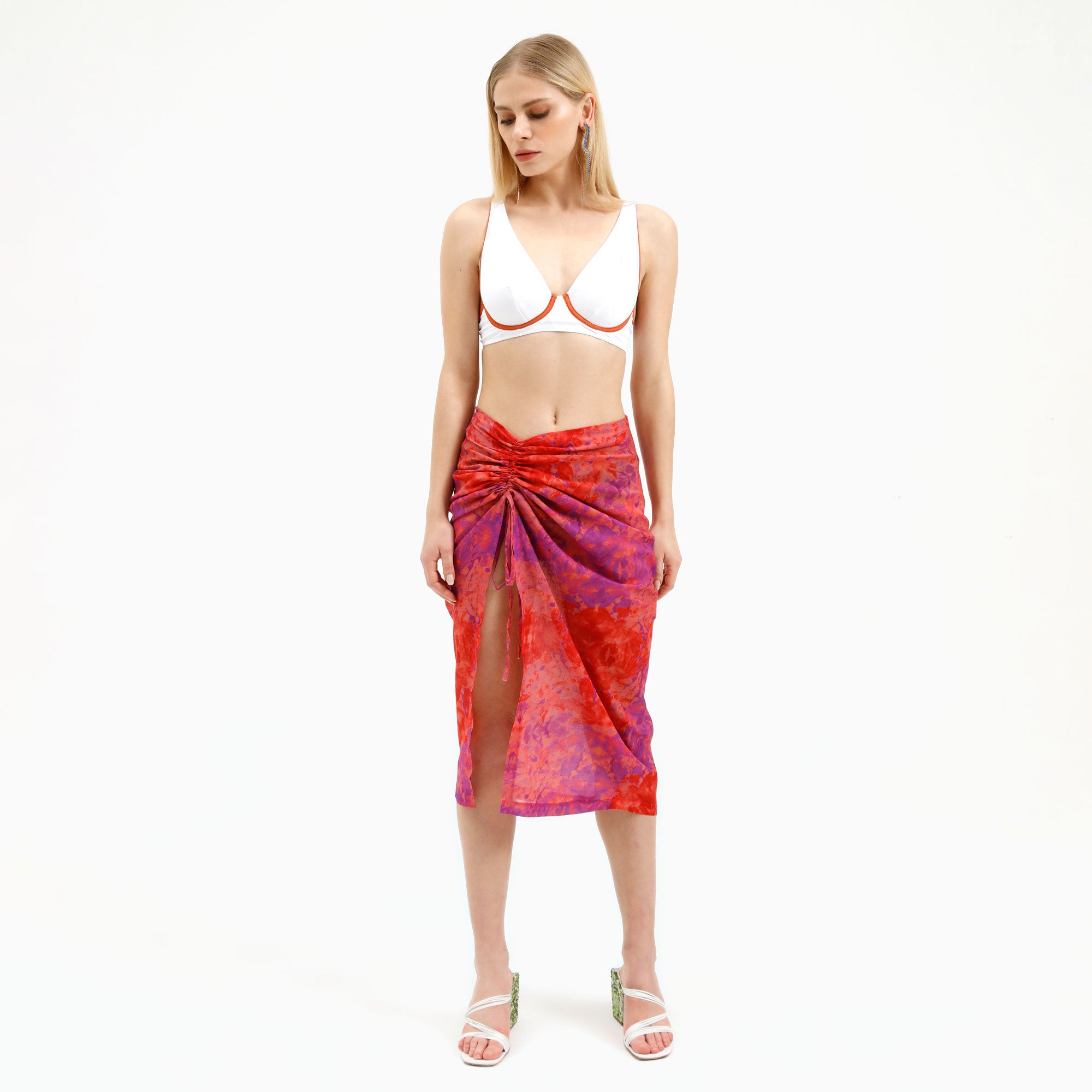 Red Tie-Dye Midi Beach Skirt