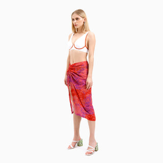 Red Tie-Dye Midi Beach Skirt