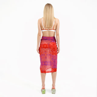 Red Tie-Dye Midi Beach Skirt